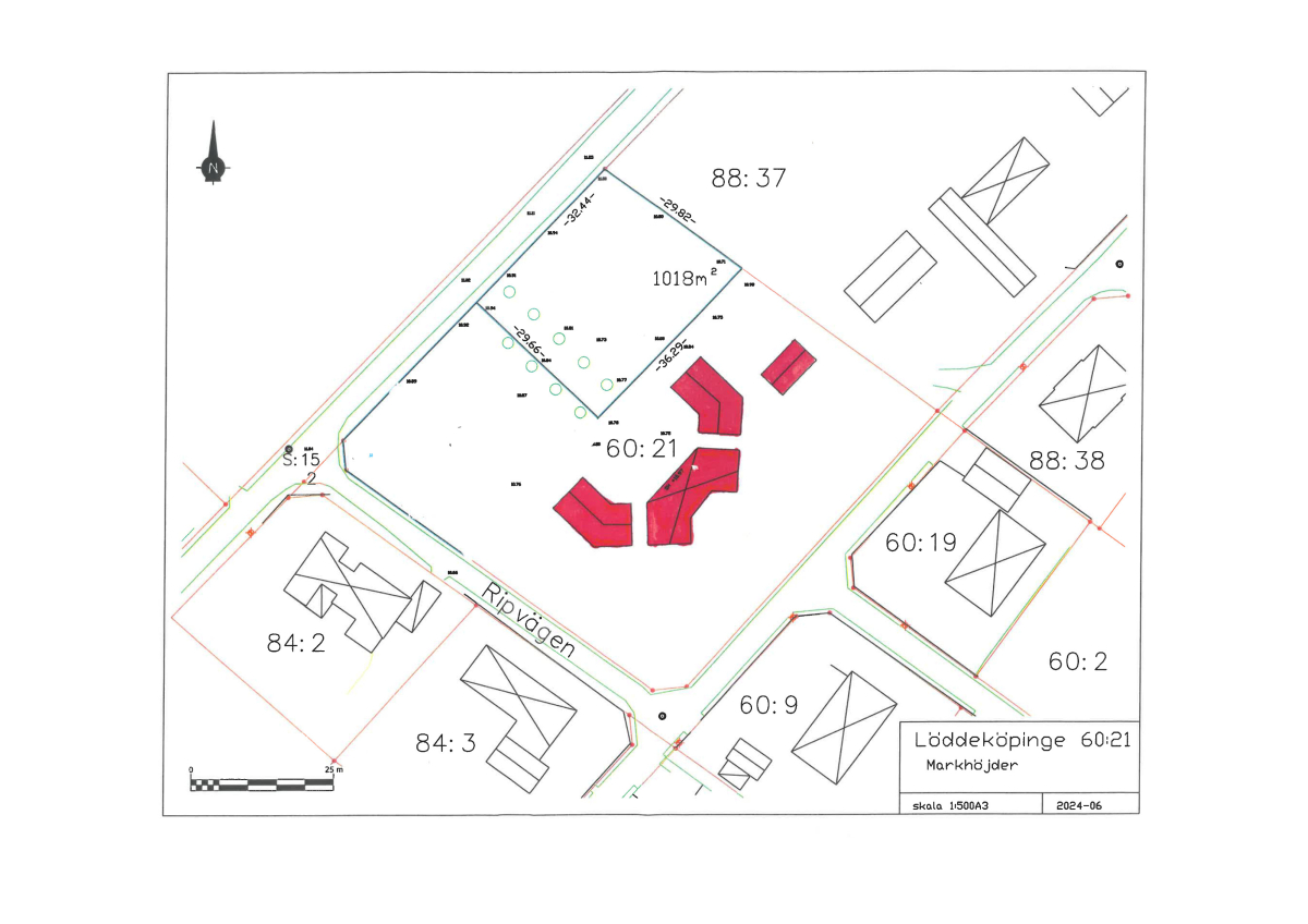 Karta med tomtmarkering